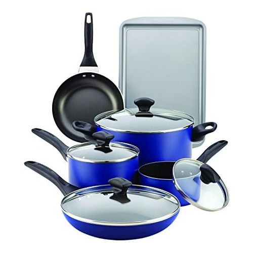  [아마존베스트]Farberware 21891 Dishwasher Safe Nonstick Cookware Pots and Pans Set, 15 Piece, Blue