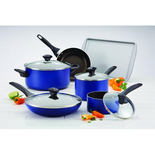  [아마존베스트]Farberware 21891 Dishwasher Safe Nonstick Cookware Pots and Pans Set, 15 Piece, Blue