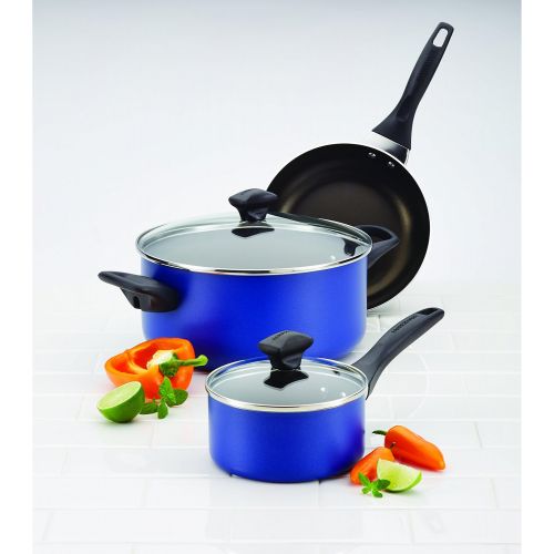  [아마존베스트]Farberware 21891 Dishwasher Safe Nonstick Cookware Pots and Pans Set, 15 Piece, Blue