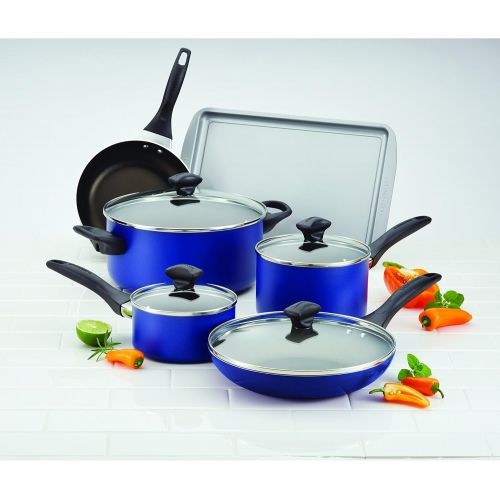  [아마존베스트]Farberware 21891 Dishwasher Safe Nonstick Cookware Pots and Pans Set, 15 Piece, Blue