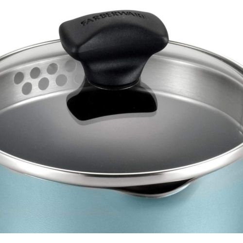  [아마존베스트]Farberware 21945 Dishwasher Safe Nonstick Sauce Pan/Saucepan with Straining and Lid, 1 Quart, Blue