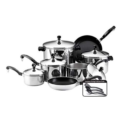  [아마존베스트]Farberware 50049 Classic Stainless Steel Cookware Pots and Pans Set, 15-Piece