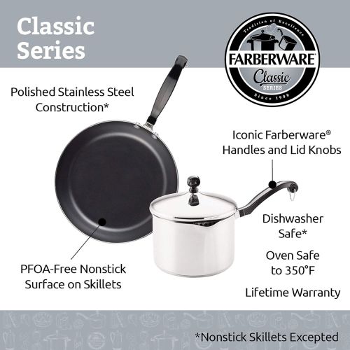  [아마존베스트]Farberware 50049 Classic Stainless Steel Cookware Pots and Pans Set, 15-Piece