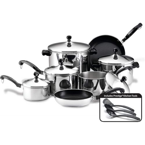  [아마존베스트]Farberware 50049 Classic Stainless Steel Cookware Pots and Pans Set, 15-Piece