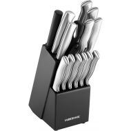 Farberware Stamped 15-Piece High-Carbon Stainless Steel Knife Block Set, Steak Knives, Black