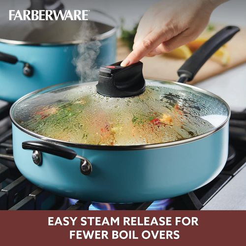  Farberware Smart Control Nonstick Jumbo Cooker/Saute Pan with Lid and Helper Handle, 6 Quart, Aqua