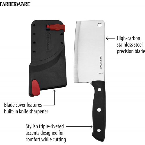  Farberware Edgekeeper Self-Sharpening Triple Riveted Cleaver Knife, 6-Inch, Black