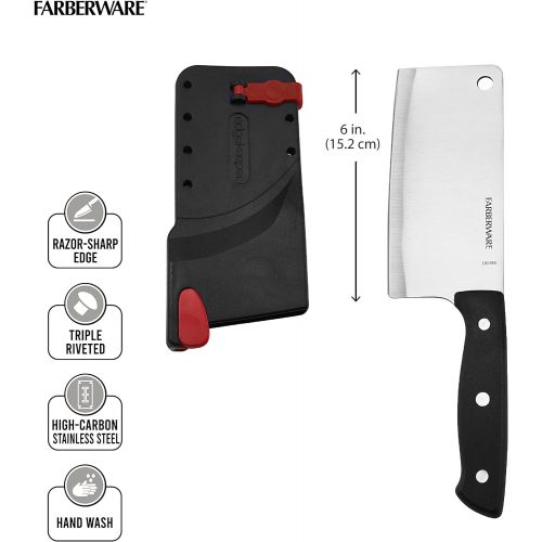  Farberware Edgekeeper Self-Sharpening Triple Riveted Cleaver Knife, 6-Inch, Black