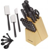 Farberware 22-Piece Never Needs Sharpening Triple Rivet High-Carbon Stainless Steel Knife Block and Kitchen Tool Set, Black