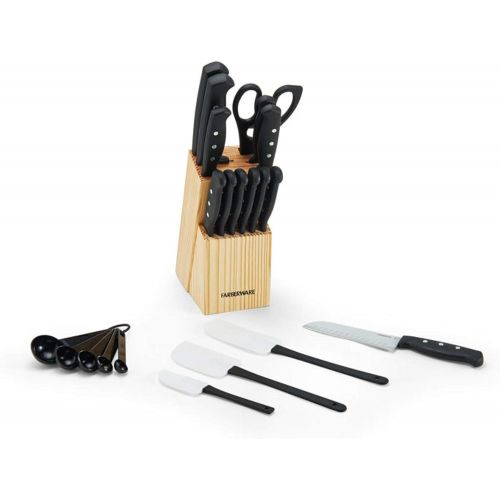  Farberware 22-Piece Never Needs Sharpening Triple Rivet High-Carbon Stainless Steel Knife Block and Kitchen Tool Set, Black