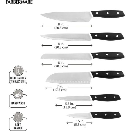  Farberware Triple Riveted Soft Grip Knife Set with Blade Covers and Gadgets, 23 Piece, Black