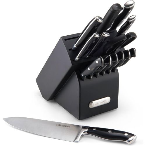  Farberware 15-Piece Forged Triple Riveted Knife Block Set, Black