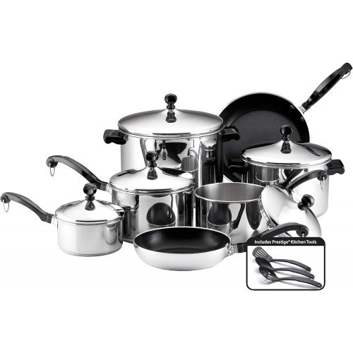  [아마존베스트]Farberware Classic Stainless Steel Cookware Pots and Pans Set, 15-Piece,50049,Silver