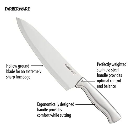  [아마존베스트]Farberware Stamped 15-Piece High-Carbon Stainless Steel Knife Block Set, Steak Knives