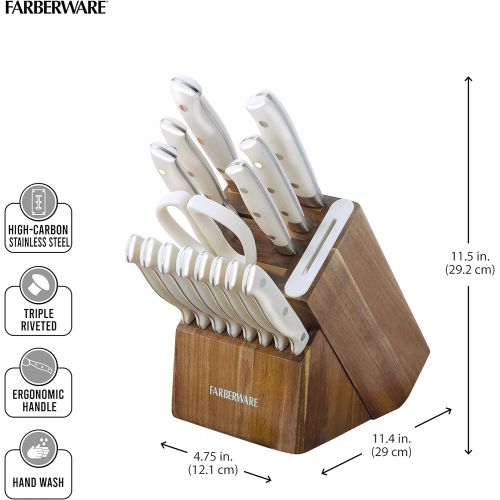  [아마존베스트]Farberware Edgekeeper 16-Piece Stainless Steel Block Set with Built in Knife Sharpener, Acacia