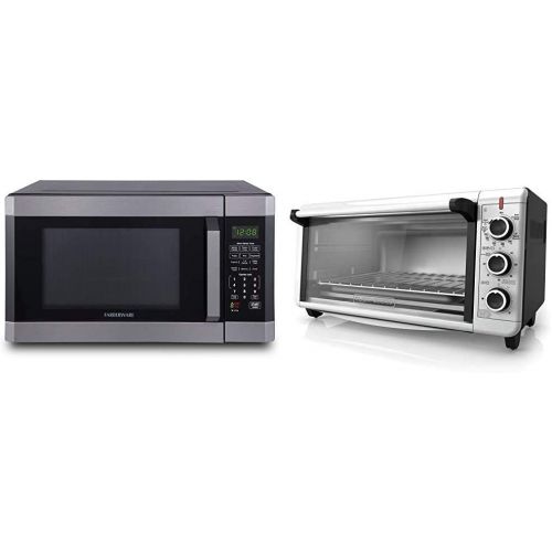  Farberware Black FMO12AHTBSG 1.2-Cubic-Foot 1100-Watt Microwave Oven with Grill Function, Black Stainless Steel