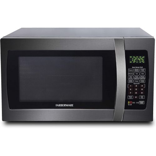  Farberware Black FMO12AHTBSG 1.2-Cubic-Foot 1100-Watt Microwave Oven with Grill Function, Black Stainless Steel