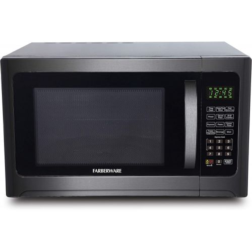  Farberware Black FMO12AHTBSG 1.2-Cubic-Foot 1100-Watt Microwave Oven with Grill Function, Black Stainless Steel