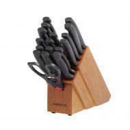 Farberware 5102280 18-Piece Never Needs Sharpening High-Carbon Stainless Steel Knife Block Set with Non-Slip Handles, Natural/Black