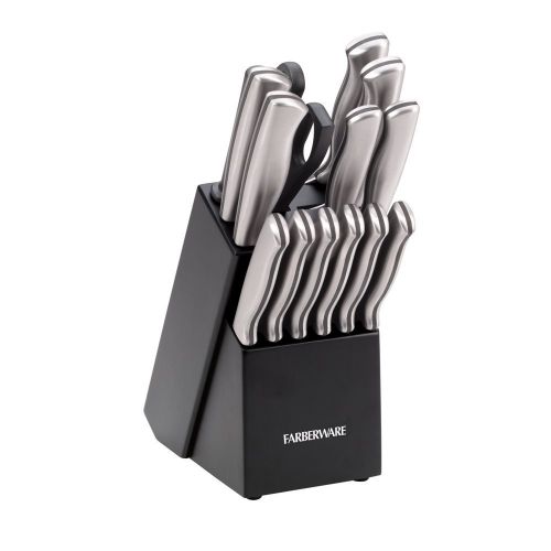  Farberware Knife Set - Stainless Steel Cutlery with Scissors, Sharpening Steel & Block - 14 Piece Set