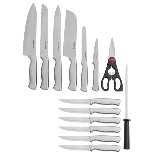  Farberware 15-Piece Stamped Stainless Steel Knife Block Set