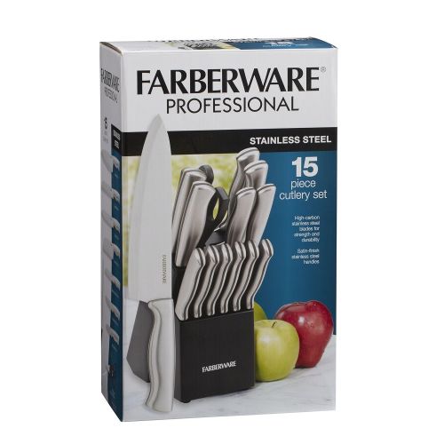  Farberware 15-Piece Stamped Stainless Steel Knife Block Set