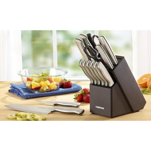  Farberware 15-Piece Stamped Stainless Steel Knife Block Set