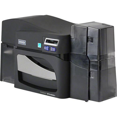  Fargo DTC4500e Single-Sided ID Card Printer with ISO Magnetic Stripe Encoder, Same-Side Hopper, & Locking Hoppers