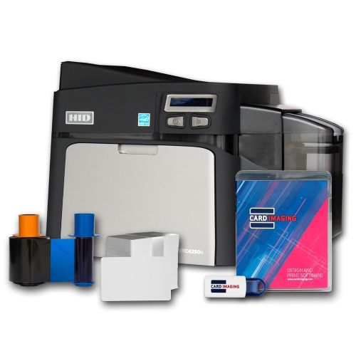  Fargo DTC4250e Single-side ID Card Printer & Supplies Package