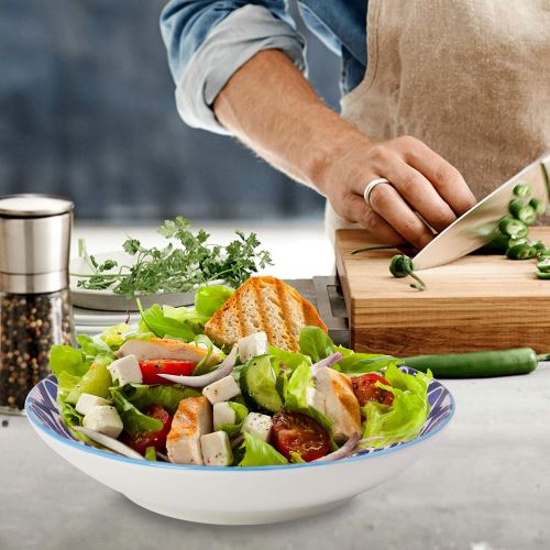  [아마존베스트]Farielyn-X Large Salad Pasta Bowls Set of 6, Wide and Shallow Porcelain Dinner Bowl/Dishes, 27 oz Assorted Patterns Serving Plates and Bowls for Pasta, Salad, Cereal, Soup, Microwa