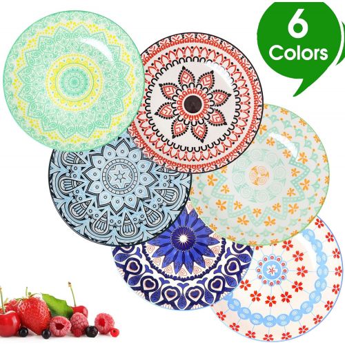  [아마존베스트]Farielyn-X Large Salad Pasta Bowls Set of 6, Wide and Shallow Porcelain Dinner Bowl/Dishes, 27 oz Assorted Patterns Serving Plates and Bowls for Pasta, Salad, Cereal, Soup, Microwa