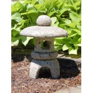 FarmbrookDesigns Hypertufa Garden Lantern. 18 Tall Round Japanese Stone Sculpture. Outdoor Concrete Pagoda Garden Art & Lamp