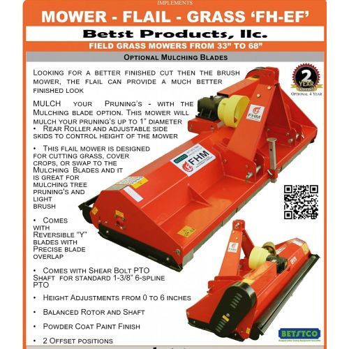  Farmer Helper Flail Mower 33 Cat.I 3pt 15HP+ Rating (FH-EF85) Requires a Tractor. Not a standalone Unit.