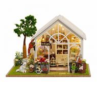 Farway Doll House Kit Sunshine Greenhouse Flower Shop DIY Dollhouse with Music Cover Light Miniature Gift