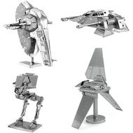 Fascinations Metal Earth 3D Model Kits Star Wars Set of 4 Snowspeeder - Imperial Shuttle - Slave 1 - AT-ST