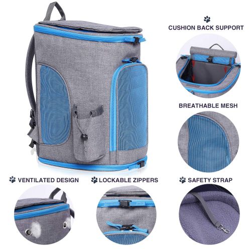  Fashion&cool Pet Carrier Backpack for Small Dogs and Cats up to 15LBs+[2019 Upgrade] Airline Approved Soft Sided Dog Carrier Backpack Ventilated,Cushion Back Support for Travel, Hi