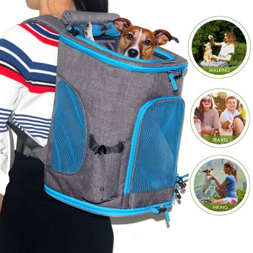  Fashion&cool Pet Carrier Backpack for Small Dogs and Cats up to 15LBs+[2019 Upgrade] Airline Approved Soft Sided Dog Carrier Backpack Ventilated,Cushion Back Support for Travel, Hi