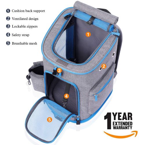  Fashion&cool Pet Carrier Backpack for Small Dogs and Cats up to 15LBs+[2019 Upgrade] Airline Approved Soft Sided Dog Carrier Backpack Ventilated,Cushion Back Support for Travel, Hi