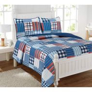 Fashion Bedding Full Size Red White Blue Sporty Plaid Quilt Set Teen Boys Bedding Coverlet Set Soft Prewashed Cotton