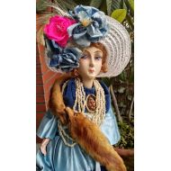 FashionanticVintage Antique Blue French boudoir Doll / Poupee Boudoir Blue