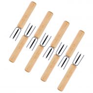 Fashionclubs Corn Holders Stainless Steel Corn On The Cob Skewers Holders Sweetcorn Holders Prong Forks for BBQ, Picnic, Fruit Snacks, Wooden Handles, Set of 8