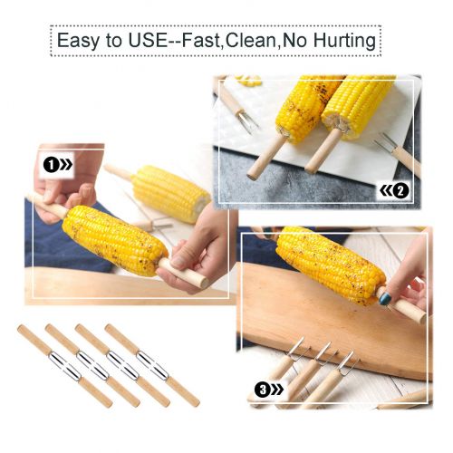  Fashionclubs Corn Holders Stainless Steel Corn On The Cob Skewers Holders Sweetcorn Holders Prong Forks for BBQ, Picnic, Fruit Snacks, Wooden Handles, Set of 8