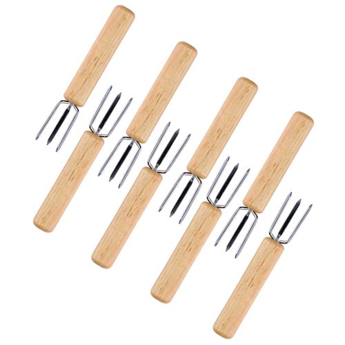  Fashionclubs Corn Holders Stainless Steel Corn On The Cob Skewers Holders Sweetcorn Holders Prong Forks for BBQ, Picnic, Fruit Snacks, Wooden Handles, Set of 8