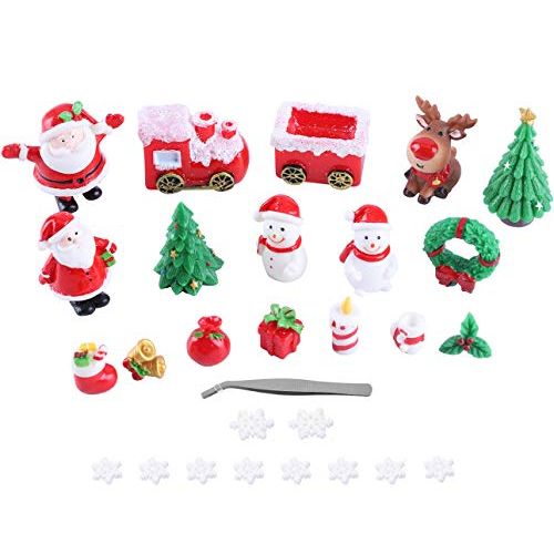  Fashionclubs 28pcs Christmas Miniature Ornament Kits Fairy Garden Miniatures Figurines Accessories for DIY Dollhouse Decoration, Resin Christmas Tree Snowman Santa for Micro Landscape Ornaments