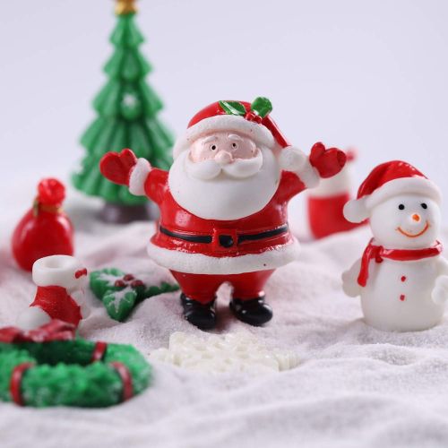  Fashionclubs 28pcs Christmas Miniature Ornament Kits Fairy Garden Miniatures Figurines Accessories for DIY Dollhouse Decoration, Resin Christmas Tree Snowman Santa for Micro Landscape Ornaments