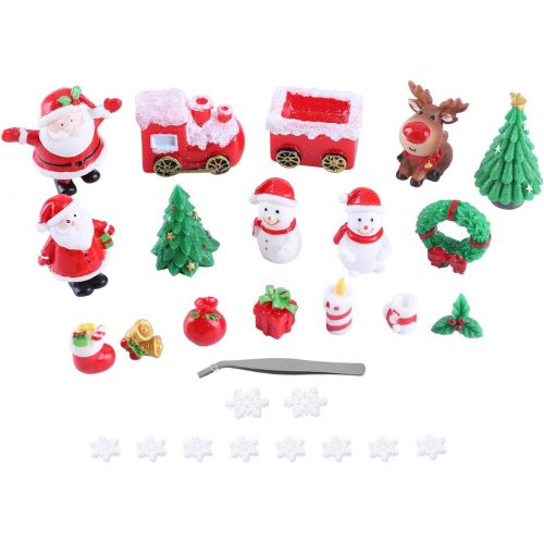  Fashionclubs 28pcs Christmas Miniature Ornament Kits Fairy Garden Miniatures Figurines Accessories for DIY Dollhouse Decoration, Resin Christmas Tree Snowman Santa for Micro Landscape Ornaments