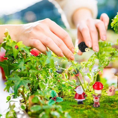  Fashionclubs 28pcs Christmas Miniature Ornament Kits Fairy Garden Miniatures Figurines Accessories for DIY Dollhouse Decoration, Resin Christmas Tree Snowman Santa for Micro Landscape Ornaments