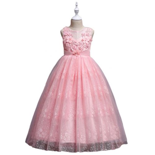  Fashionwu Baby Girls Lace Flower Princess Dress Sweet Elegant Bowknot Long Dress Performance Dress