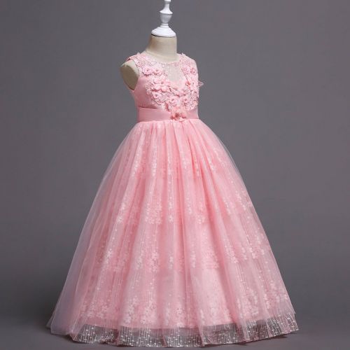  Fashionwu Baby Girls Lace Flower Princess Dress Sweet Elegant Bowknot Long Dress Performance Dress