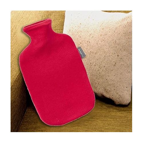  Fashy Red Velour Covered Rubber Hot Water Bottle with Fleece Cover- Made in Germany